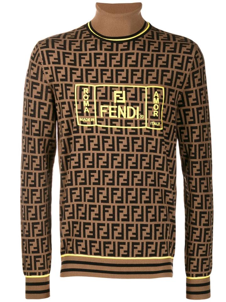 Fendi Ff Motif Roll Neck Jumper - Brown