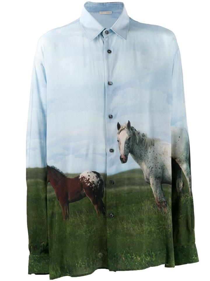 Triple Rrr Horse Print Shirt - Blue
