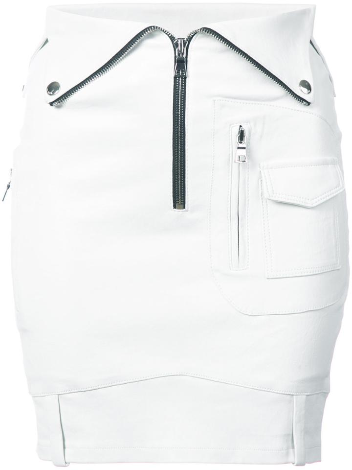 Rta Fold Over Leather Mini Skirt - White