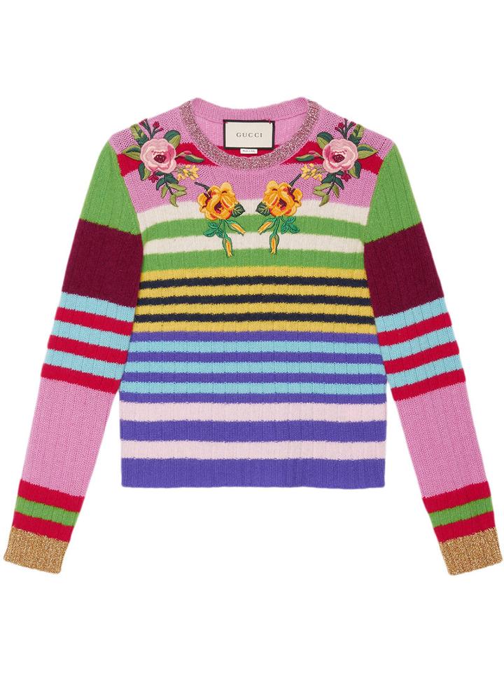 Gucci Embroidered Multicolour Knit Top, Women's, Size: Small, Grey, Metallized Polyamide/nylon/wool/merino