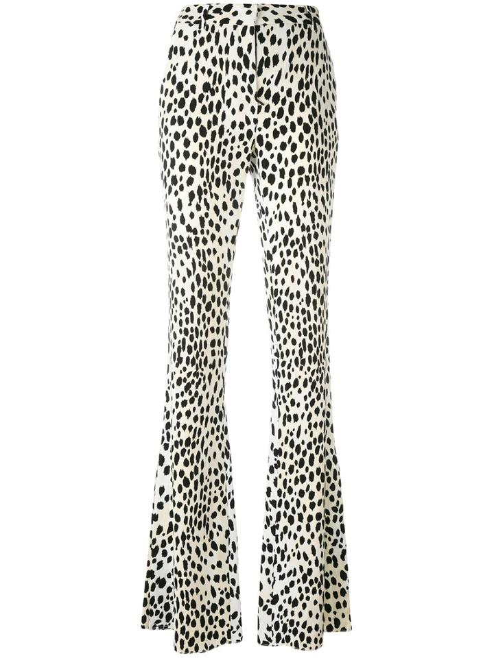 Roberto Cavalli Flared Leopard Print Trousers, Women's, Size: 48, White, Cotton/viscose/spandex/elastane