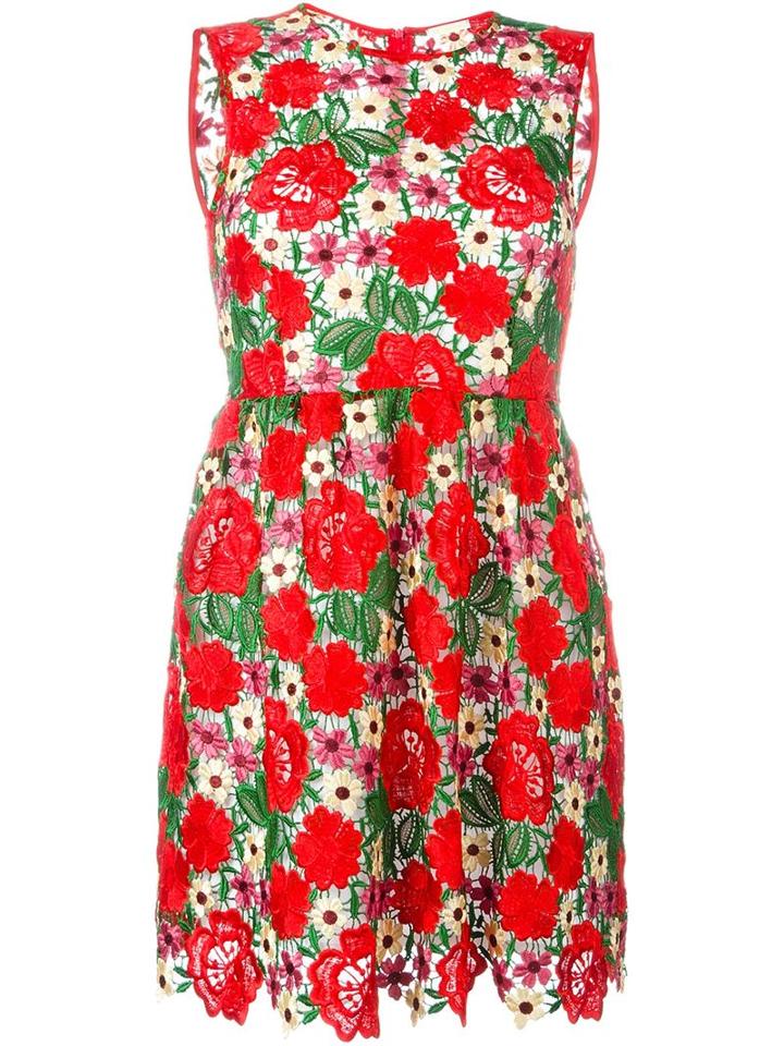 P.a.r.o.s.h. Floral Lace Flared Dress, Women's, Size: Medium, Red, Polyester/cotton/polyamide