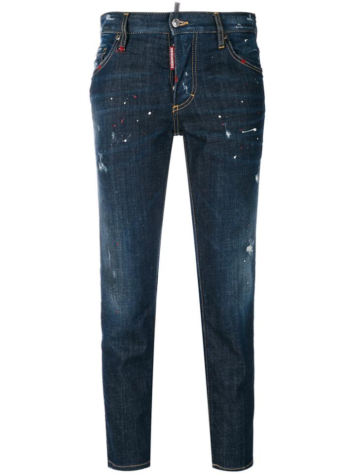 Dsquared2 Cropped Boyfriend Straight Jeans - Blue