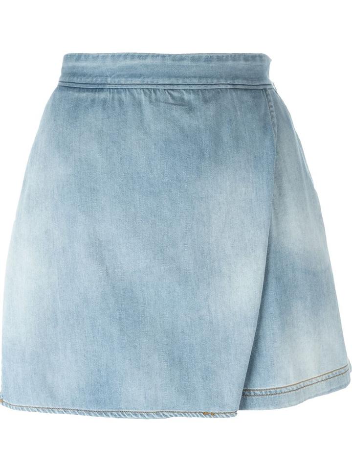 Just Cavalli Smoked Print Wrap A-line Skirt, Women's, Size: 26, Blue, Cotton