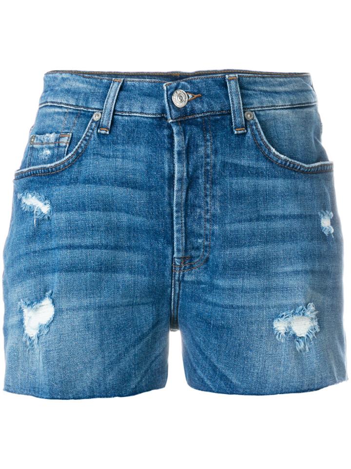 7 For All Mankind Distressed Denim Shorts - Blue