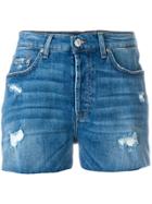 7 For All Mankind Distressed Denim Shorts - Blue