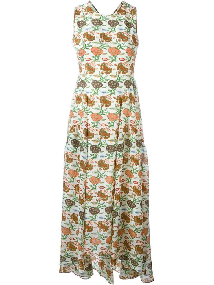 Tory Burch Floral Print Open Back Dress, Women's, Size: 6, Nude/neutrals, Silk/polyester