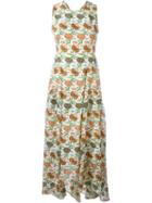 Tory Burch Floral Print Open Back Dress, Women's, Size: 6, Nude/neutrals, Silk/polyester