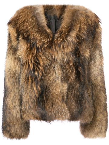 Rta Cropped Fur Coat - Brown