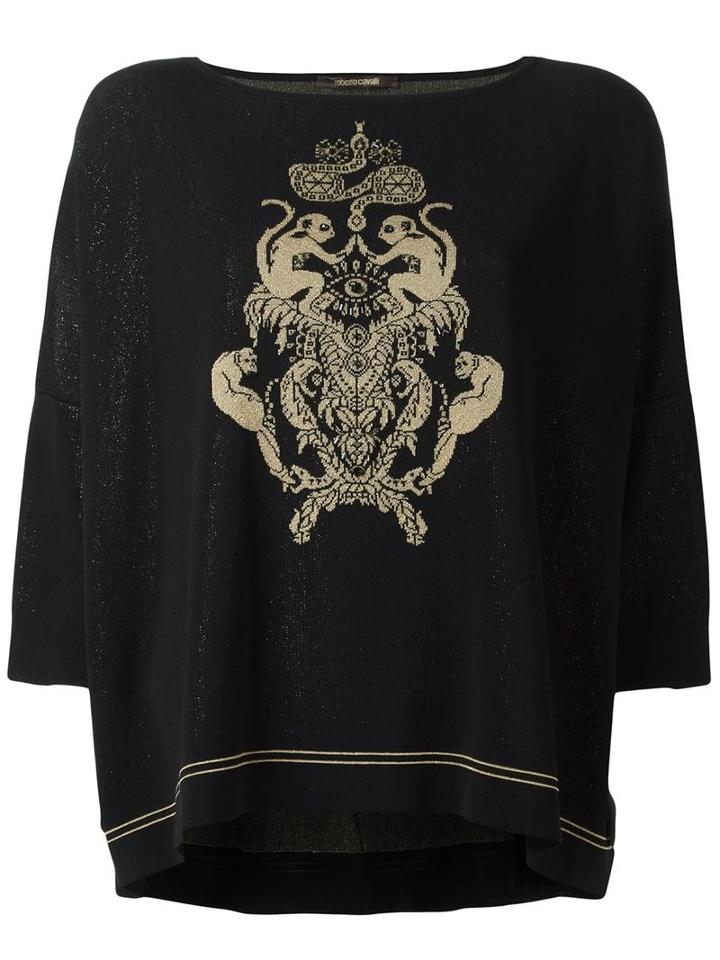 Roberto Cavalli Monkey Intarsia Jumper, Women's, Size: 38, Black, Polyester/viscose