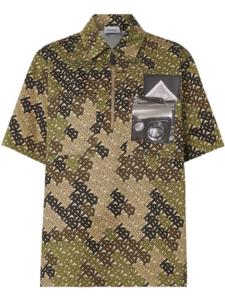 Burberry Short-sleeve Monogram Print Cotton Shirt - Green