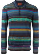 Missoni Striped Longsleeved Polo Shirt, Men's, Size: 48, Silk/cashmere