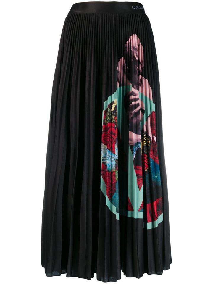 Valentino Lover Pleated Midi Skirt - Black