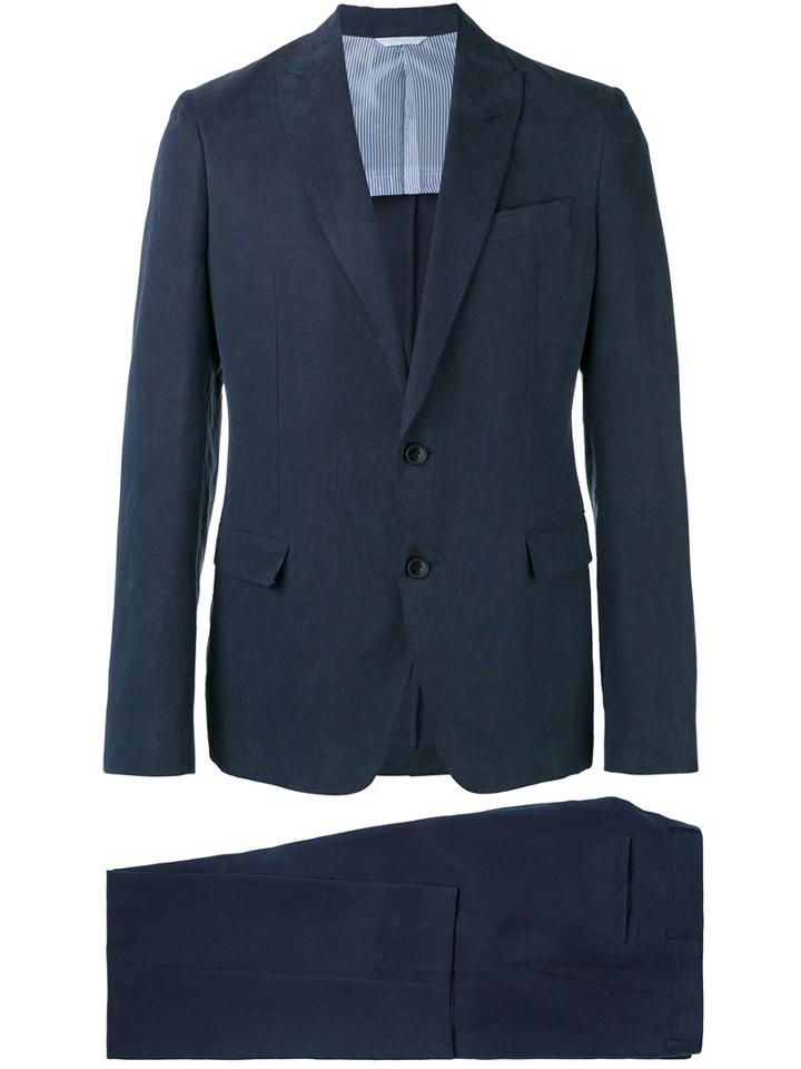 Armani Collezioni Two Piece Suit, Men's, Size: 48, Blue, Linen/flax/polyester/polyurethane/lyocell