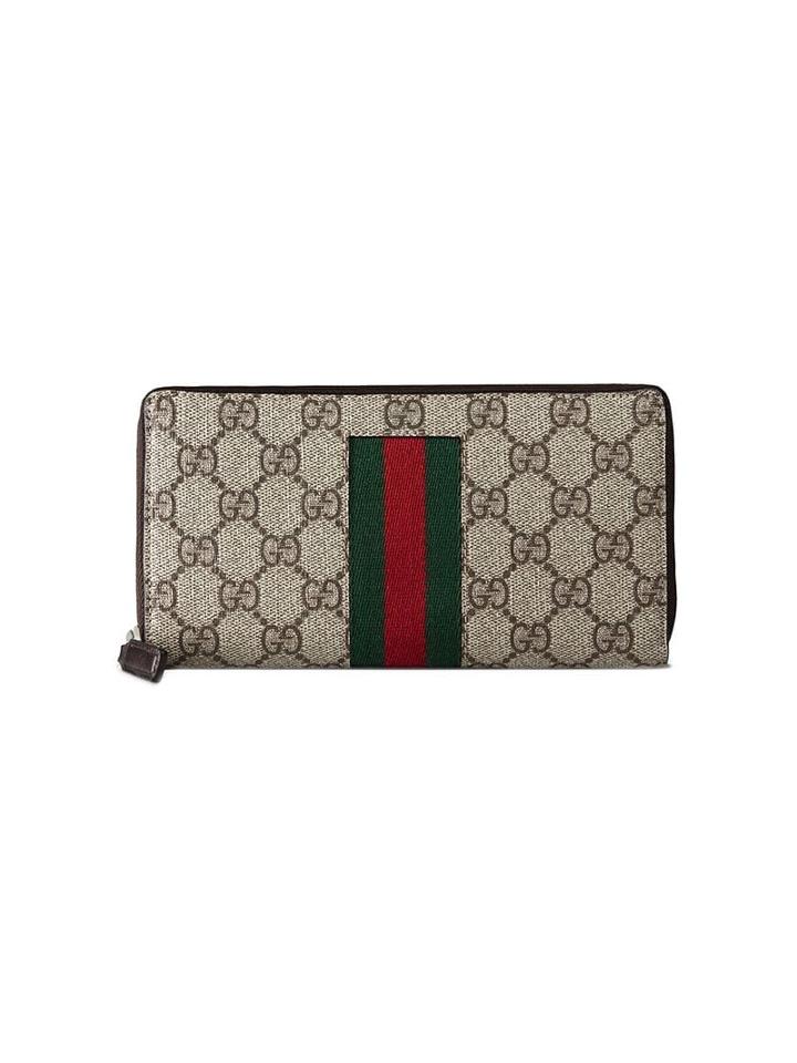 Gucci Beige Web Gg Supreme Zip Around Wallet - Neutrals
