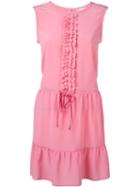 Red Valentino Ruffle Front And Hem Tie Waist Dress, Women's, Size: 44, Pink/purple, Silk/viscose/polyester