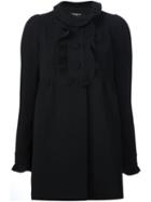 Paule Ka Ruffle Detail Coat, Women's, Size: 6, Black, Polyester