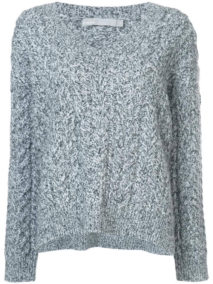 Vince V-neck Cable Knit Jumper - Black