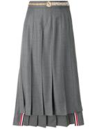 Thom Browne Below Knee Dropped Back Pleated Skirt With Belt Applique