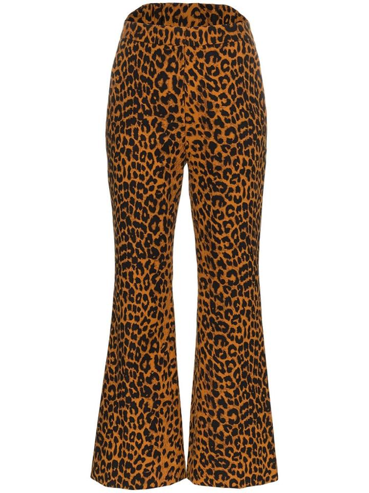 Push Button Leopard Print Cotton Trousers - Brown
