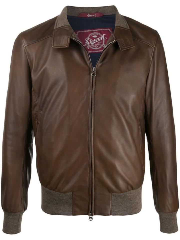 Stewart Zip-up Bomber Jacket - Brown