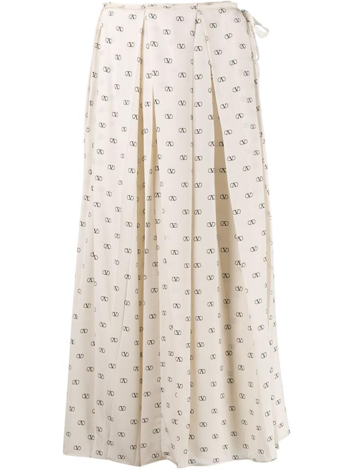 Valentino Vlogo Print Pleated Skirt - Neutrals