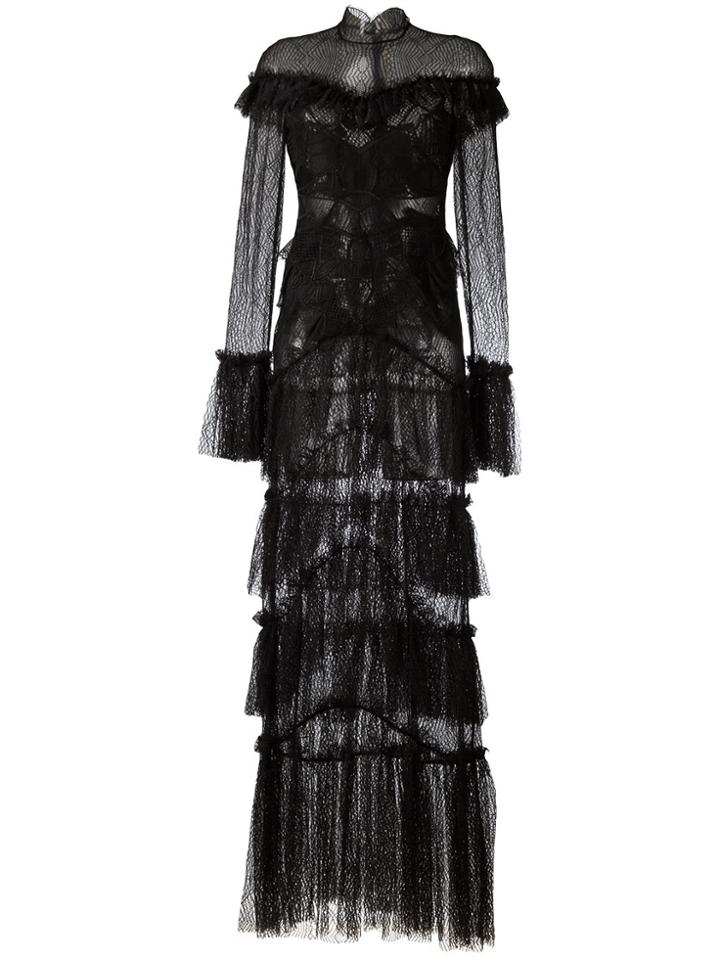 Jonathan Simkhai Sheer Lace Ruffled Maxi Dress - Black