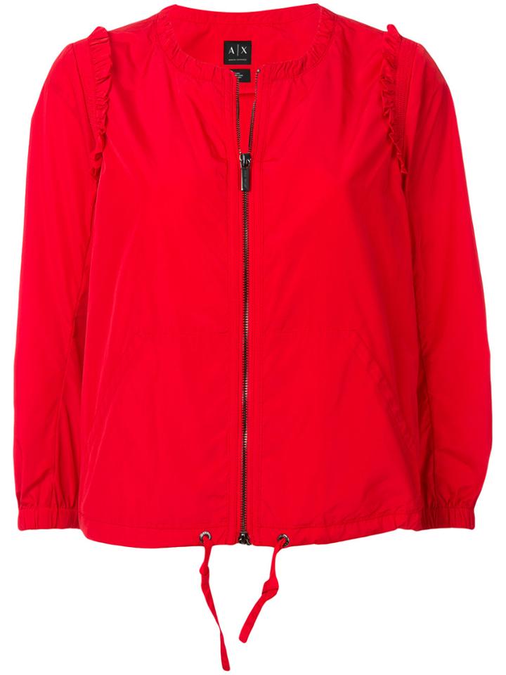Armani Exchange Zipped Ruffle Detail Jacket - Red