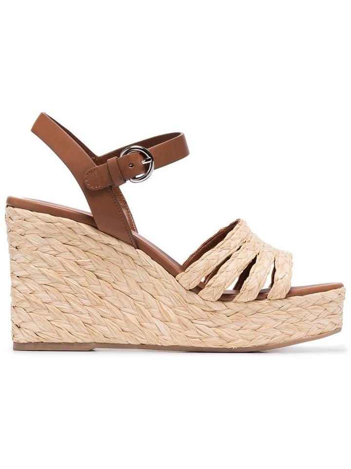 Prada Beige Raffia 105 Leather Wedges - Neutrals