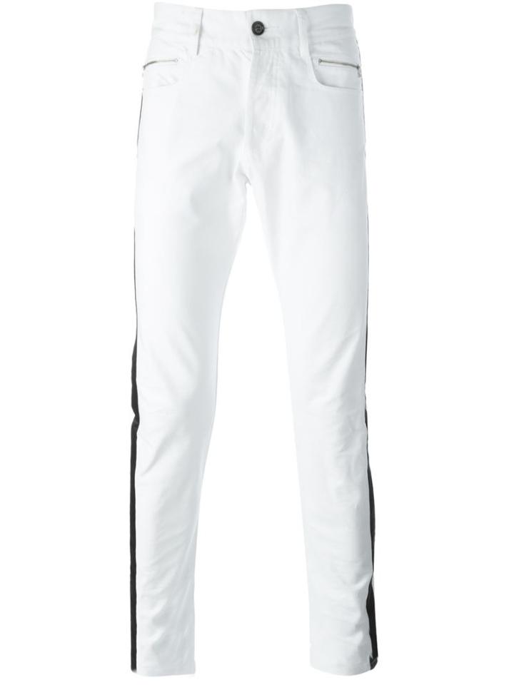 Unconditional Tuxedo Stripe Skinny Jeans, Men's, Size: Medium, White, Silk/cotton/spandex/elastane