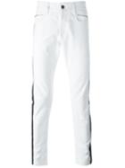 Unconditional Tuxedo Stripe Skinny Jeans, Men's, Size: Medium, White, Silk/cotton/spandex/elastane