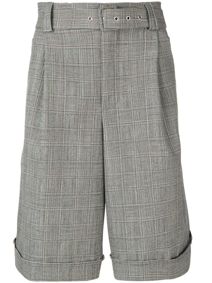 Maison Flaneur Belted Checked Shorts - Grey