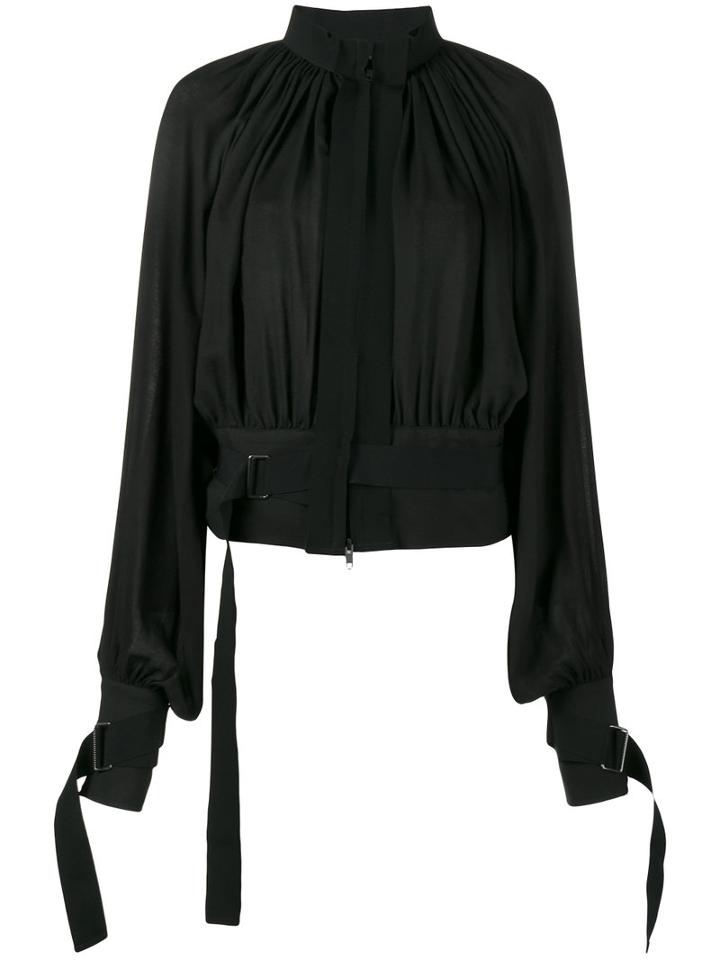 Ann Demeulemeester - Collarless Pleated Jacket - Women - Rayon - 40, Black, Rayon