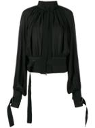 Ann Demeulemeester - Collarless Pleated Jacket - Women - Rayon - 40, Black, Rayon