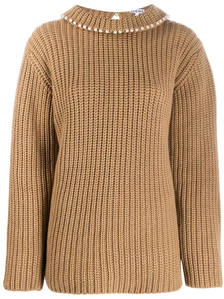 Loewe Faux-pearl Embellished Cashmere Jumper - Neutrals