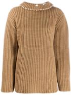Loewe Faux-pearl Embellished Cashmere Jumper - Neutrals