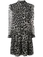 Burberry - Ruffle Detail Animal Print Dress - Women - Polyester/mulberry Silk - 6, Women's, Black, Polyester/mulberry Silk