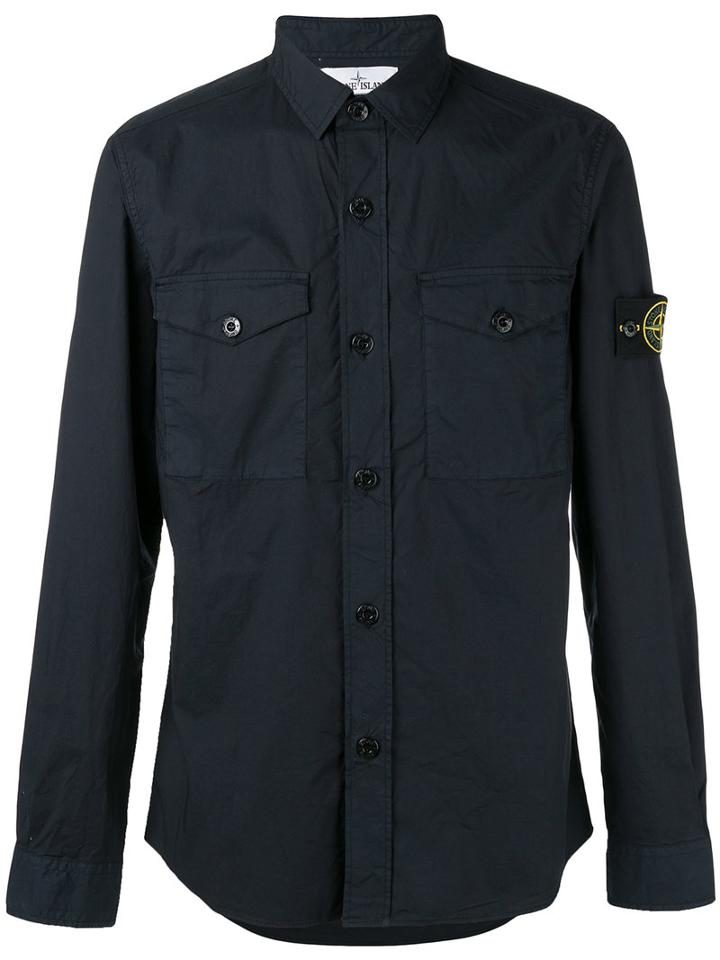 Stone Island Arm Patch Shirt, Men's, Size: Medium, Blue, Cotton/spandex/elastane