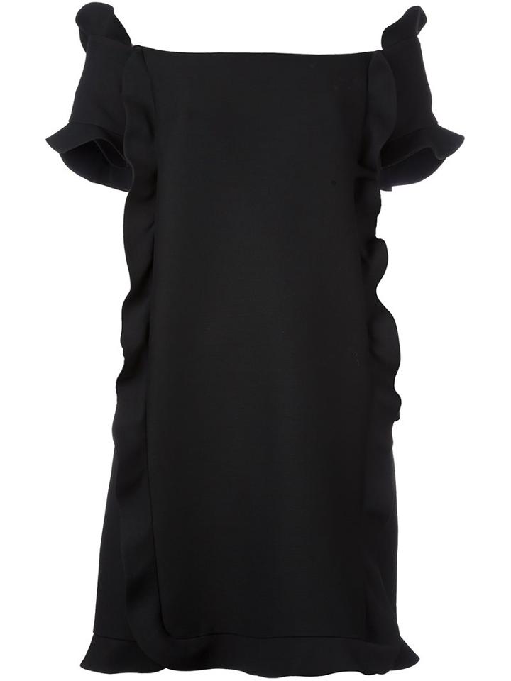 Fendi Ruffled Off-shoulder Dress, Women's, Size: 44, Black, Silk/wool