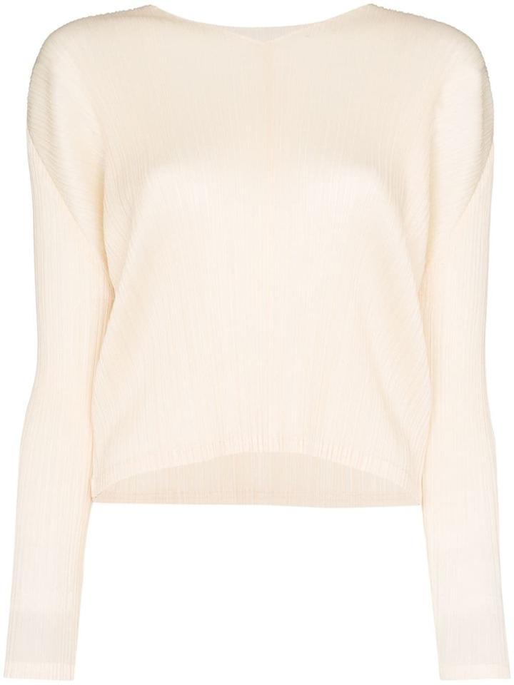 Pleats Please Issey Miyake Pleats Top V Neck Ls Pltd - Neutrals