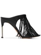 Alexander Mcqueen Pin Heel Fringe Mules - Black