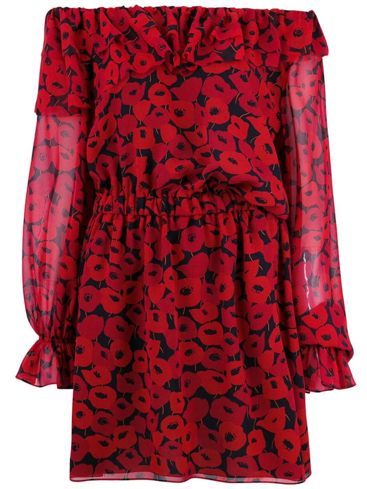 Saint Laurent Poppy Print Dress - Red