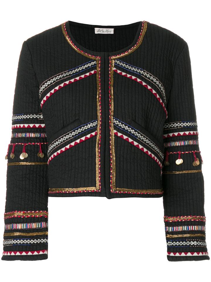 Love Shack Fancy Embroidered Cropped Jacket - Black