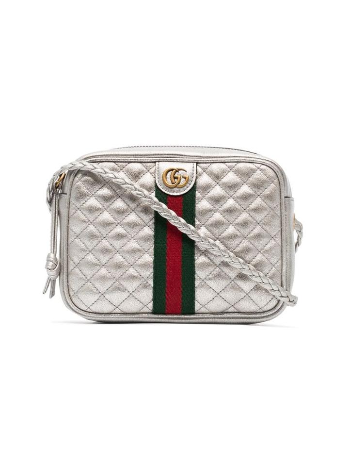 Gucci Silver Leather Mini Quilted Bag With Webbing - Metallic