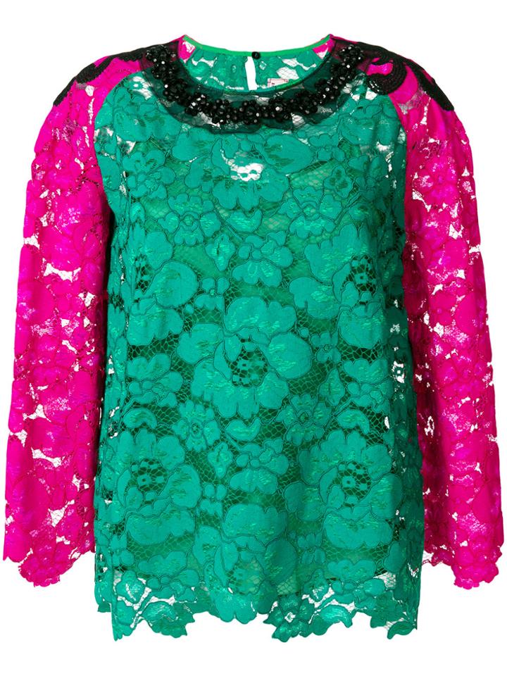 Antonio Marras Colour-block Lace Blouse - Green