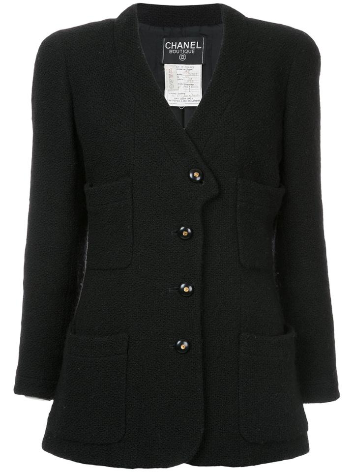 Chanel Vintage Deep V-neck Knitted Cardigan - Black