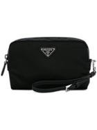 Prada Logo Plaque Clutch Bag, Women's, Black, Nylon
