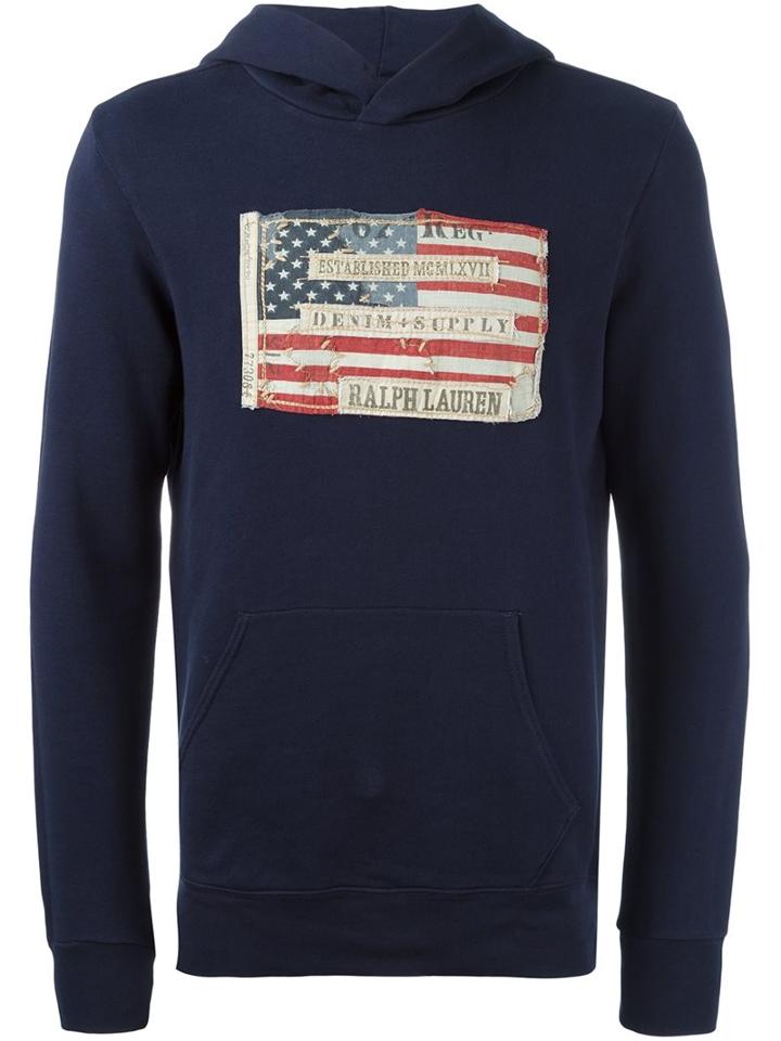 Polo Ralph Lauren Flag Patch Hoodie, Men's, Size: Xl, Blue, Cotton