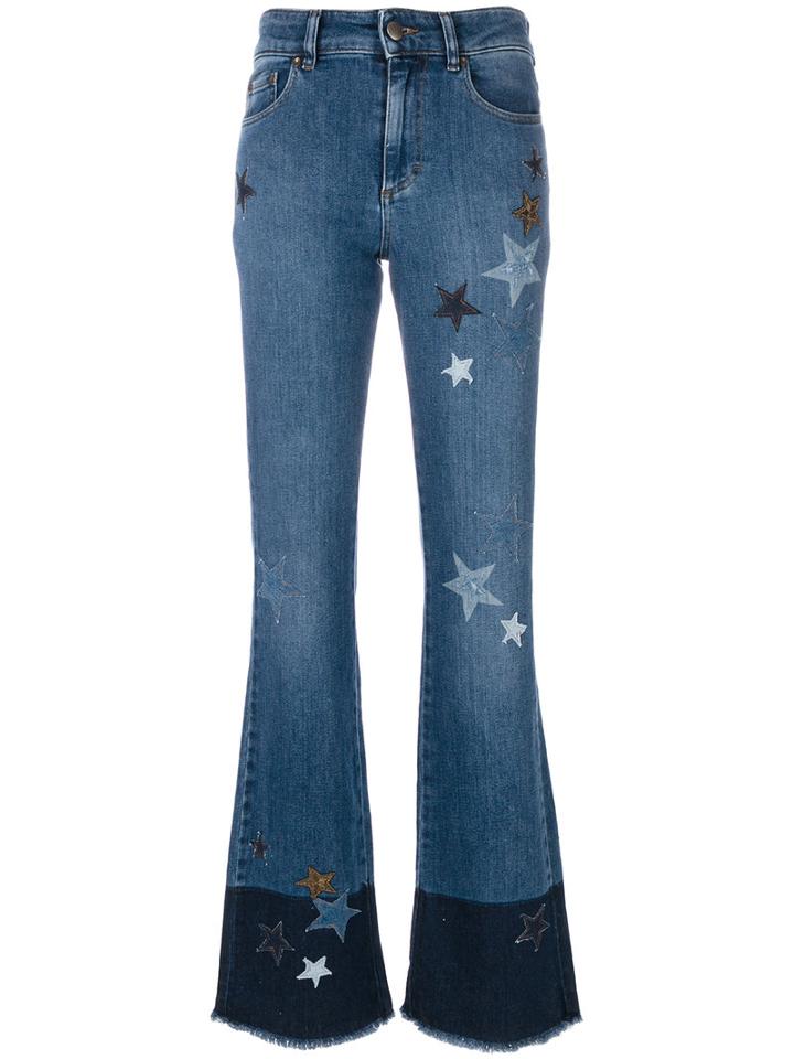 Red Valentino - Star Patch Flared Jeans - Women - Cotton/spandex/elastane - 28, Blue, Cotton/spandex/elastane