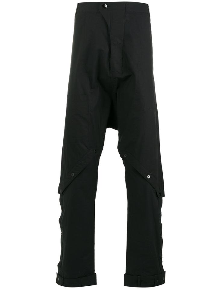 Barbara I Gongini Buttoned Knees Drop-crotch Trousers, Men's, Size: 46, Black, Cotton